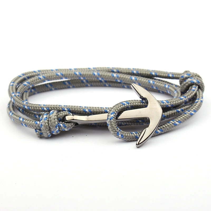1-1 Adjustable Paracord Anchor Bracelet Woman Men Charm Bracelets Alloy Anchor Nylon Rope Chain Armband Vintage Bracelets& Bangles - Окраска металла: 1-1