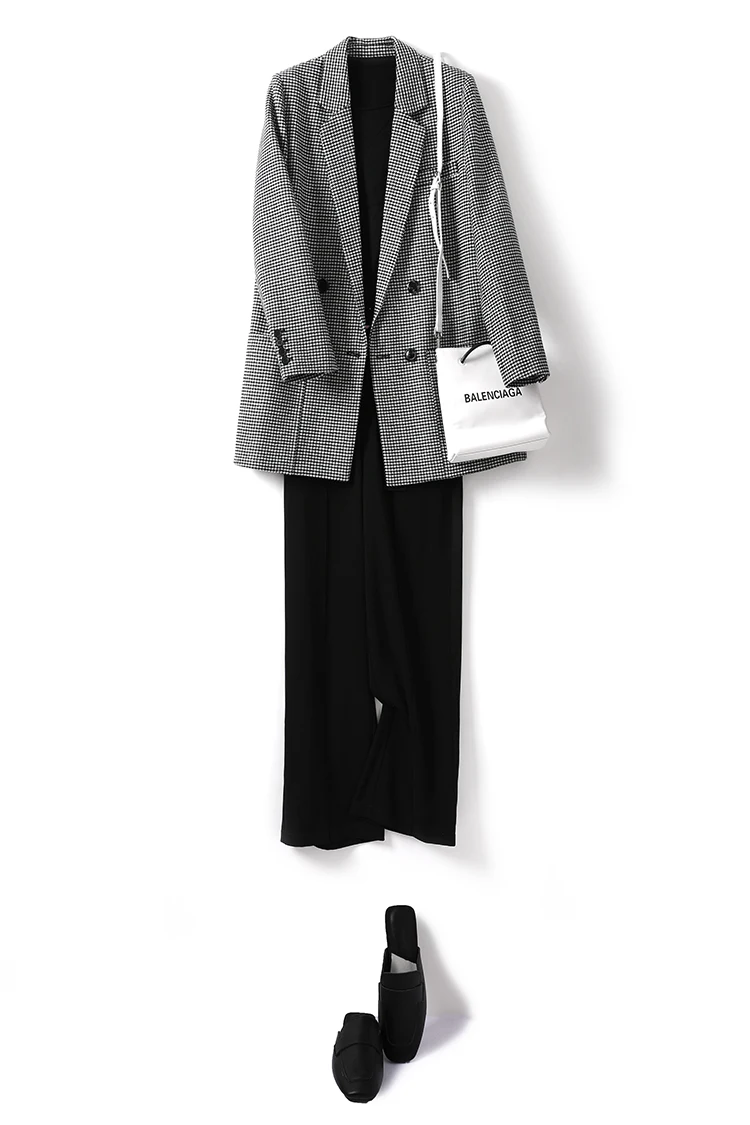 

Casual Double-breasted Plaid Suits Coat Slim Office Lady Suit Collar Blazer Jacket Women Elagant Chic Coats Spring 2021