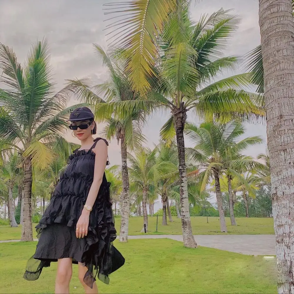 

MSXU 2020 New arrival Personalized design slip dress oversize summer irregular ruffled lace dress