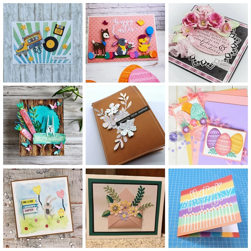 

Happy Easter Spring Flower Rabbit Card Frame Rainbow Astronaut Decorative Embossing Papercard Crafts Die 2021 Metal Cutting Dies