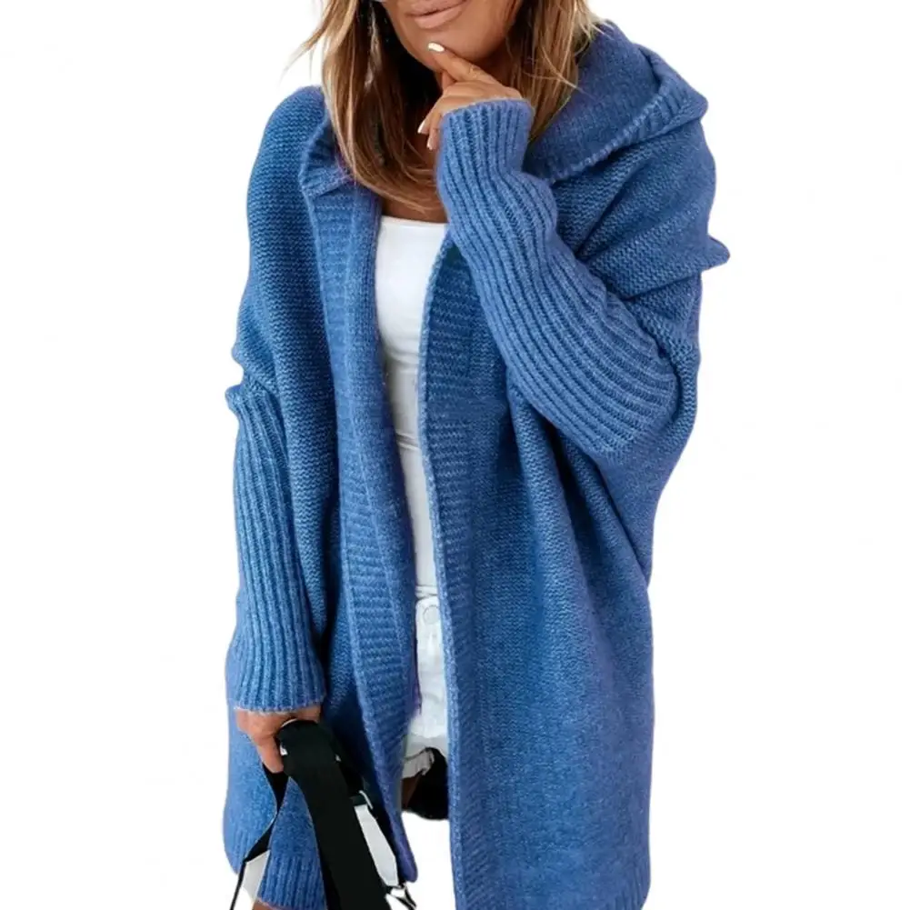 

Hooded Sweater Women's Jacket Cardigan Sweater Solid Color Batwing Sleeve Autumn Winter All Match Patchwork Hooded Coat Women