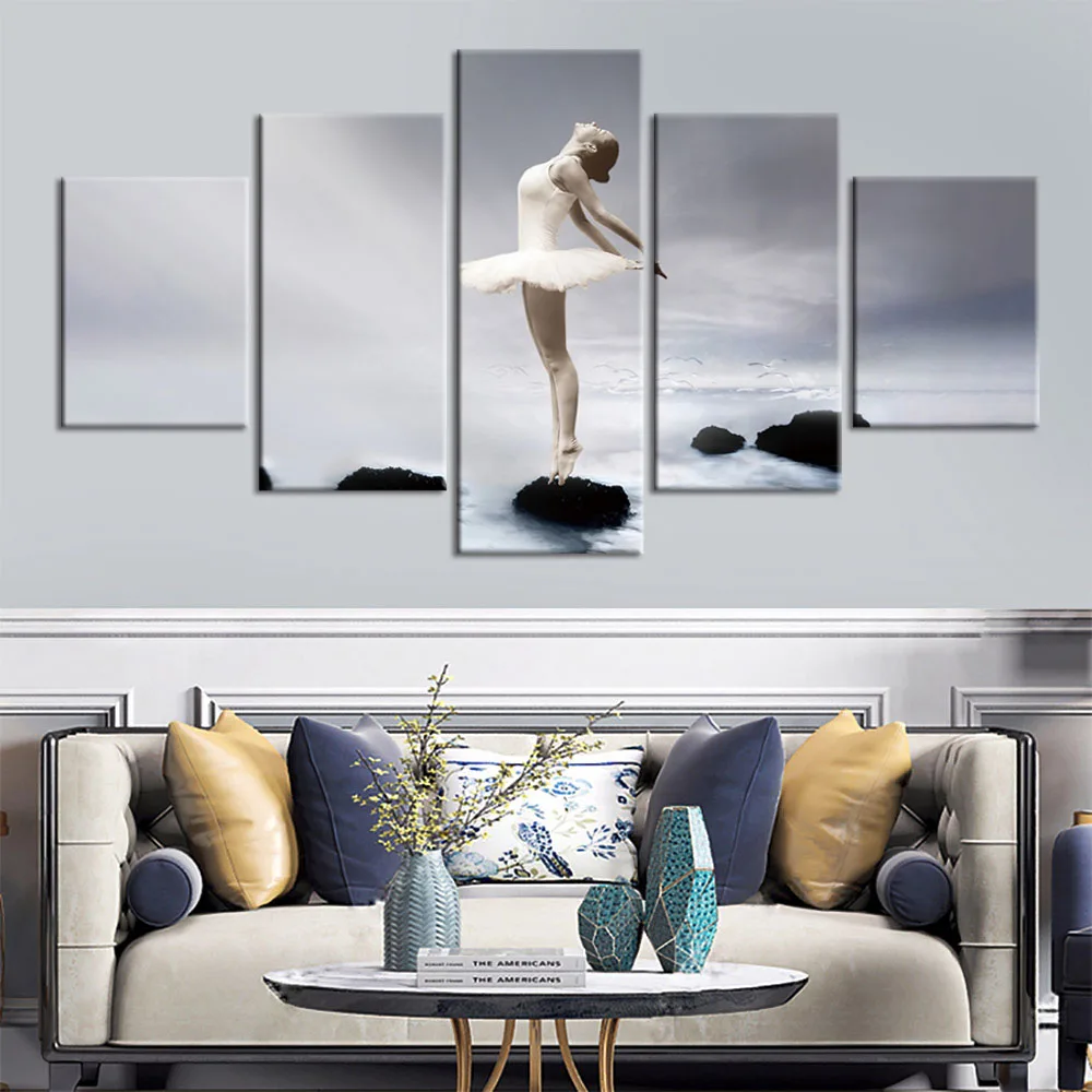 

No Framed Canvas 5 Pieces Ballet Dencer Ballerina Wall Art Posters Pictures Paintings Home Decor for Living Room Decorations