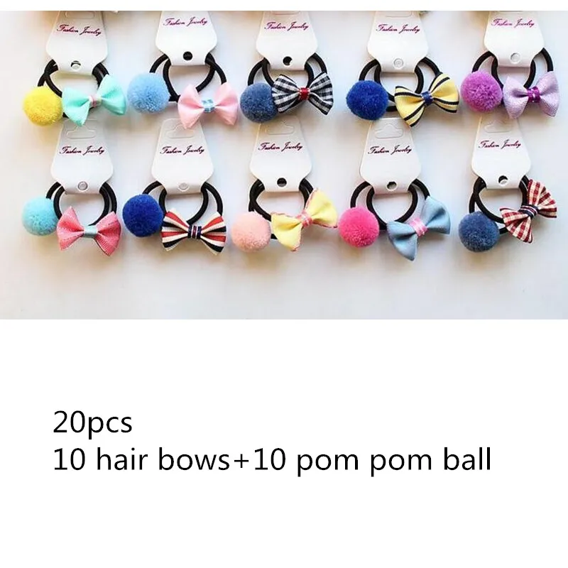A-20pcs 16-20 шт., Детские аксессуары для волос для девочек, эластичные резинки для волос для малышей, ободок с помпонами, резинки для волос - Цвет: A-20pcs