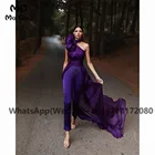 Женское атласное платье для выпускного вечера, длинное фиолетовое платье знаменитости с лямкой на шее, плиссированные брюки с бисером, эластичное платье для выпускного вечера, 2021