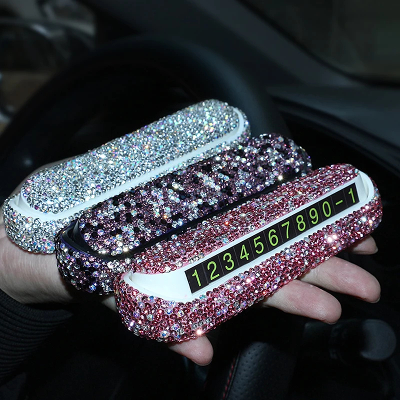 

1 Pcs Luxury Car Phone Number Parking Card Dashboard Decoration With Crystal Diamond DIY Accessories for BMW Lada Interior