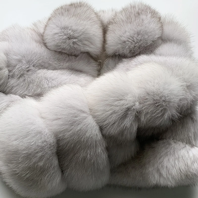 rf1982 Winter Woman's Fashion Short Style Slim Fit Zipper Real Fox Fur Bomber Jacket