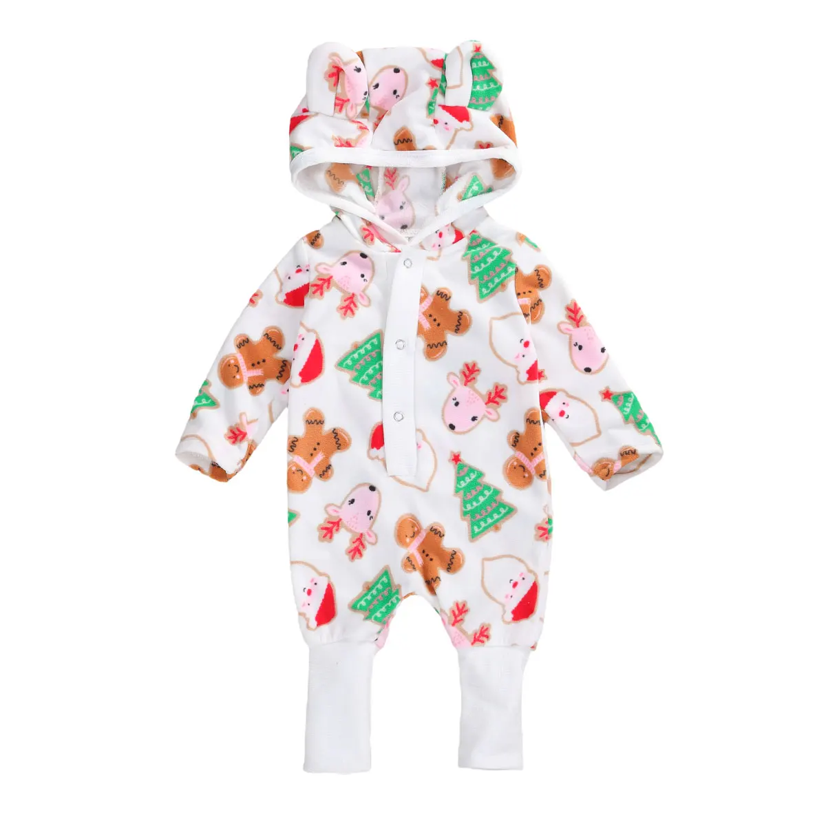 

Infant Newborn Baby Girls Boys Hooded Bear Ears Romper Long Sleeve Santa Snowman Print Christmas Jumpsuit Spring Autumn Clothing