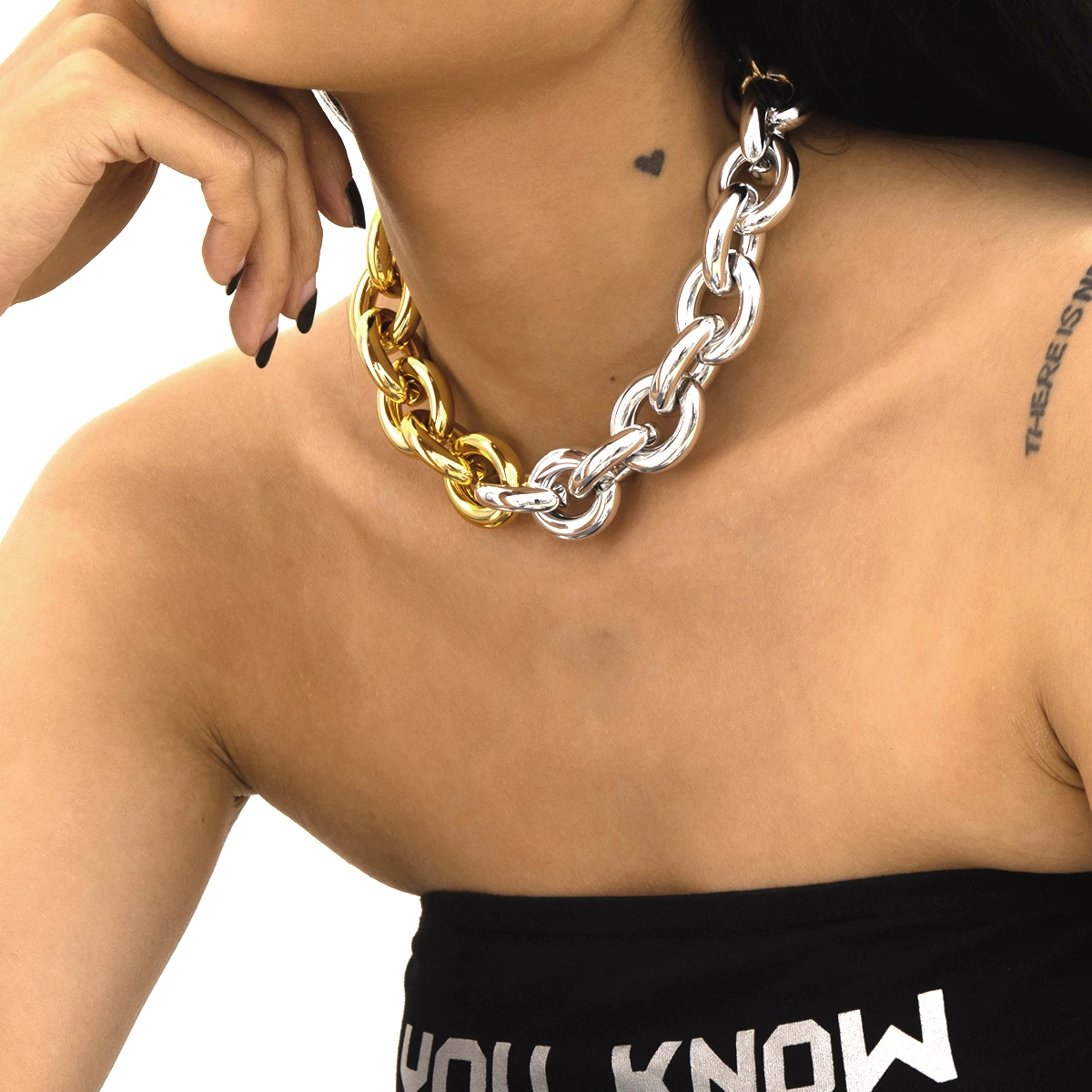 

SHIXIN CCB Material Thick Link Chain Necklace on Neck Hip Hop Egirl Chunky Short Choker Necklace Collar for Women Statement 2021