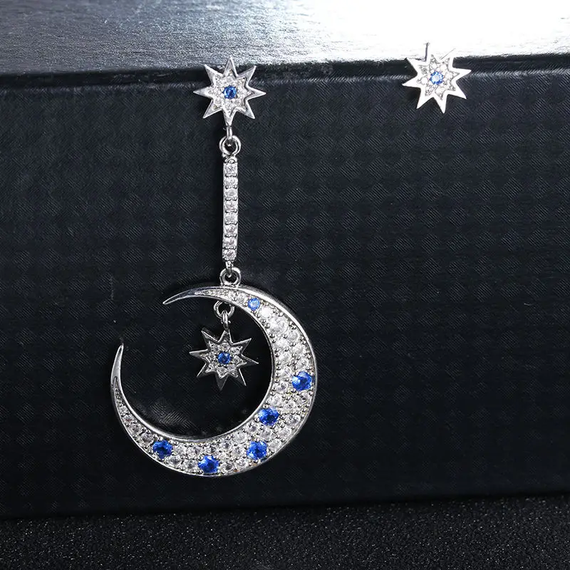 

Fashion Moon and Star Asymmetry Women Korean Earrings Fashion Wedding Zirconia Party Drop Earrings Jewelry Gift