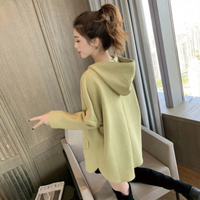 

QRWR 2021 Spring Autumn New Hoodies Women Fashion Personality Hoodie Arc Hem Casual Loose Streetwear Women's Hoodie M-2XL