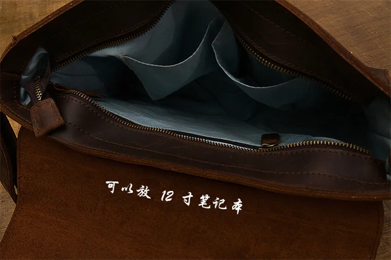 Vintage crazy horse cowhide men's briefcase business casual high-quality natural genuine leather laptop shoulder messenger bag