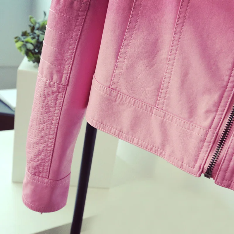 Женская кожаная куртка корейский розовый топ из искусственной кожи ZT4540 для осени