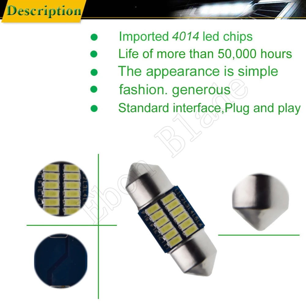 4x Белый 4014 SMD 28 мм 31 в диаметре фестон Светодиодная лампа 12 6614F 6612F для салона Купол