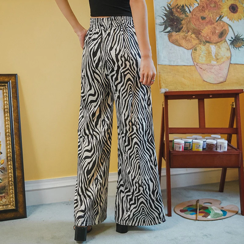 Брюки TingYiLi женские с широкими штанинами винтажные уличные штаны принтом зебры