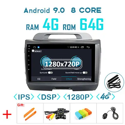 9.0 4G 64G DSP 1280P 1280P Android 9,0 4G 64G Carplay Авто gps для Kia Sportage 3 4 SL 2010- мультимедийный радио навигационный экран без DVD рекордера - Цвет: 9.0 4G 64G DSP 1280P
