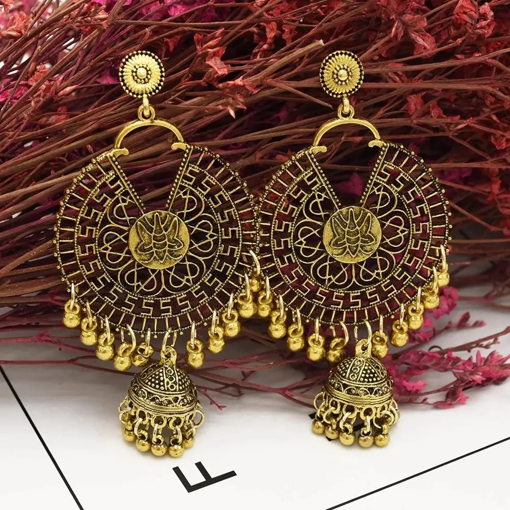 Афган Индия Jhumka золотые Нарядные серьги с кисточками для женщин Висячие Pendientes