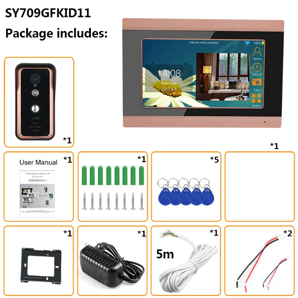 Видеодомофон 7 дюймовые часы с записью времени беспроводной Wi-Fi RFID домофон