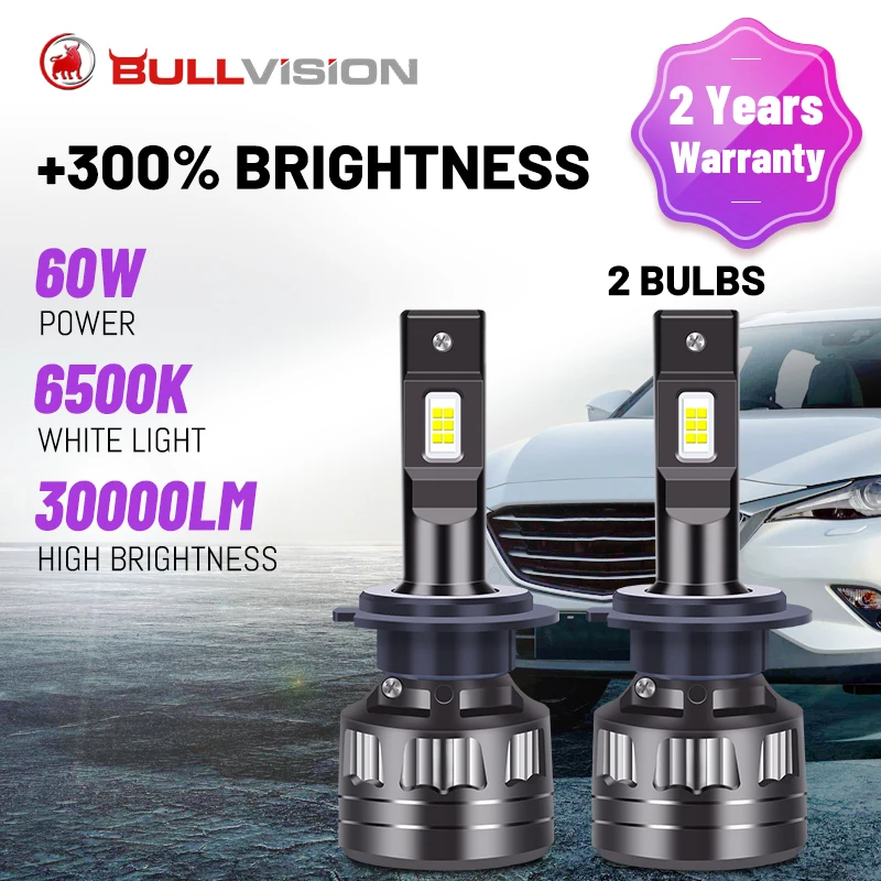

Светодиодные Автомобильные фары Bullvision H4, 9005 лм, чипы CSP высокой яркости H7 H11 H8 H9 9006 6500 HB3 HB4, дальний/ближний свет, K, белые фары