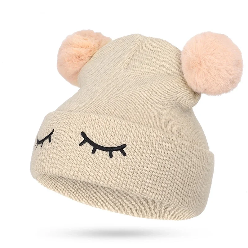 Модные милые детские вязаные толстые теплые мягкие облегающие шапки с вышивкой