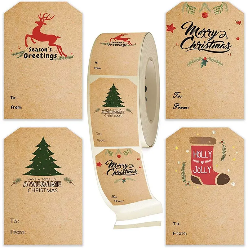 

Christmas Sticker Label Can Write Merry Christmas Pattern Sticker Party Holiday Gift Sticker New Year's Decorations 2022 300pc