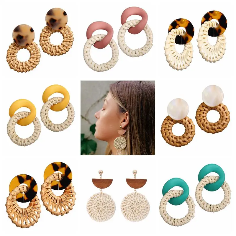 Корея ручной работы бамбуковая оплетка кулон Висячие серьги Модные Акриловые