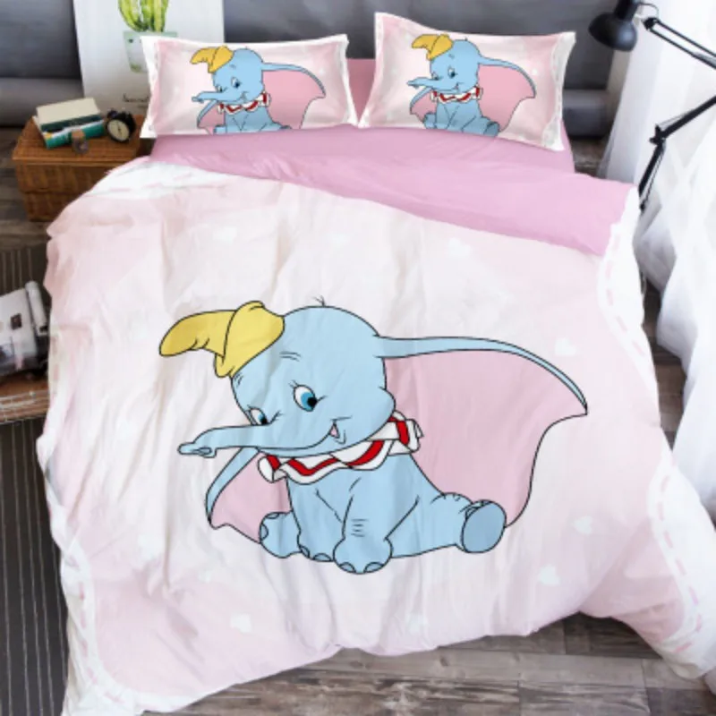

Thicken Sanded Lovely Soft Adult/kids Dumbo Bedding Set Girls Duvet Cover Cartoon Pattern Full Queen Twin Bed Linen PillowCase
