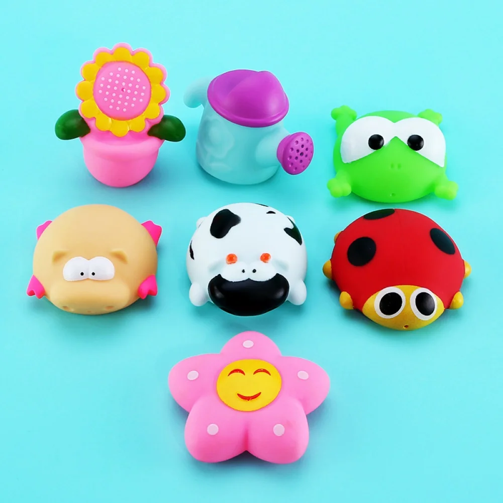 Cute Animals Swimming Water Toys Colorful Soft Rubber Float Squeeze Sound Squeaky Bathing Toy For Baby Game Shower Bath Toys