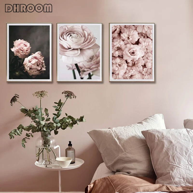 Flowers Canvas Art Poster Nordic Style Pink Peonies Decorative Print Wall Painting Scandinavian Decoration Picture Home Decor