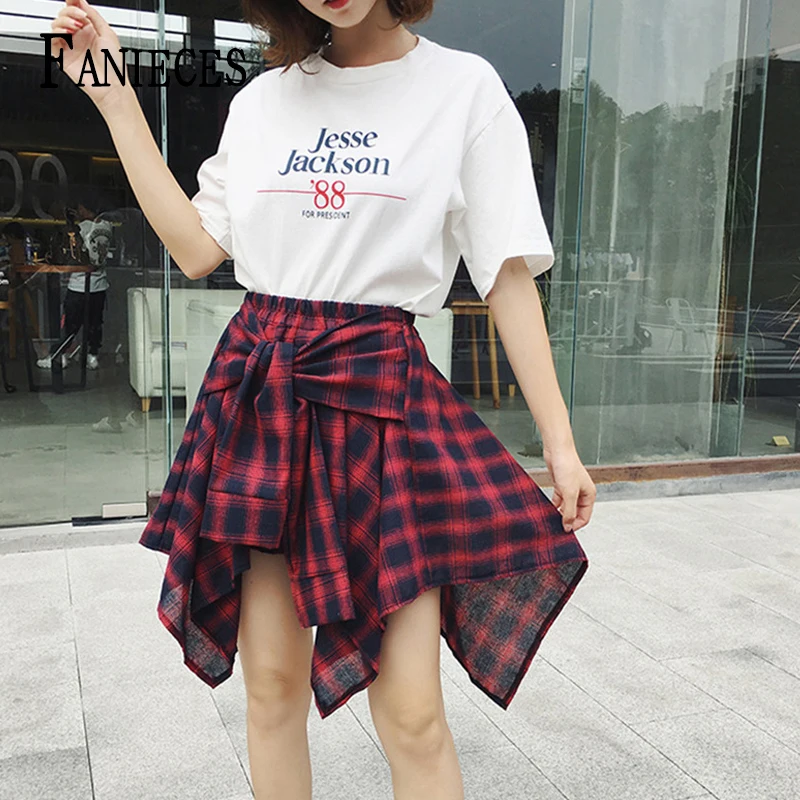 Женская винтажная клетчатая юбка асимметричная в стиле бохо с высокой талией