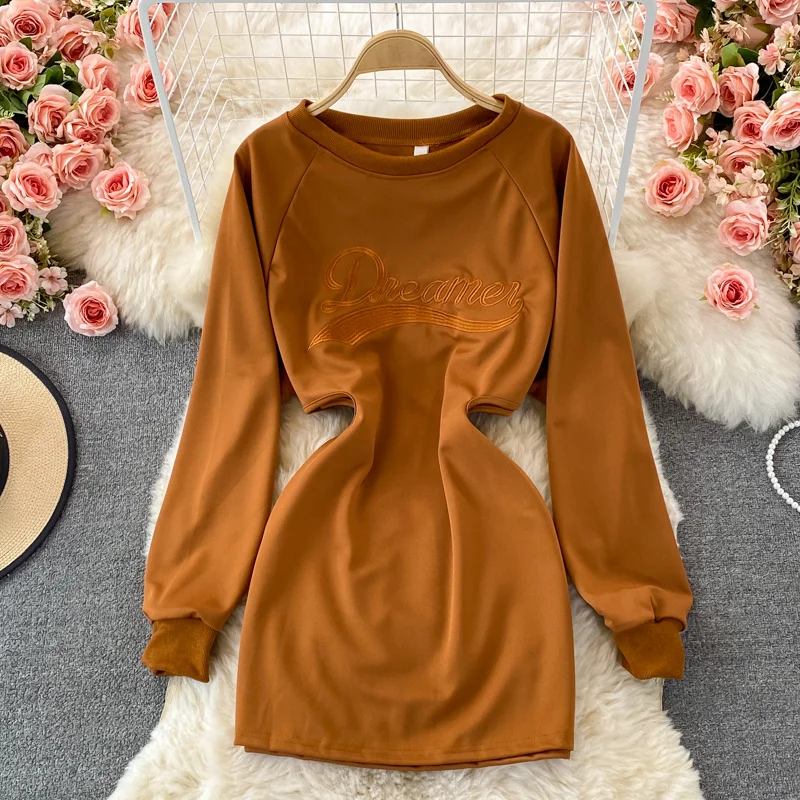 

Платье с длинным рукавом для девушек, новинка 2021, облегающее платье с запахом на бедрах и вышивкой в стиле знаменитостей, с имитацией двух ча...