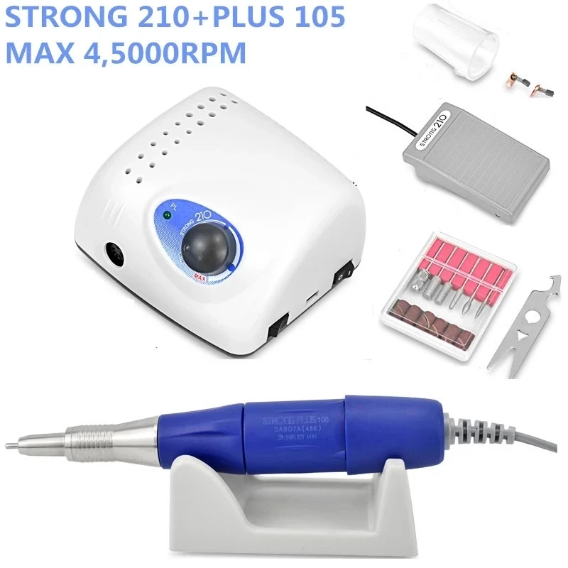 Электрическая дрель для ногтей Strong 50000 plus 105L 35/45/50K 65 Вт 210 об./мин. 2 35