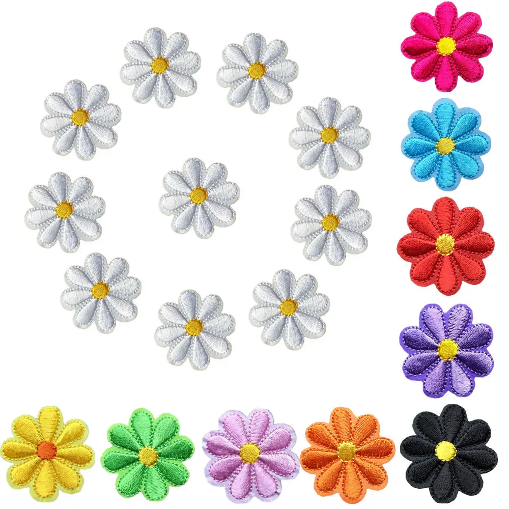 10PCS Embroidery Daisy Sunflower Flowers Sew Iron On Patch Badges Daisy Bag Hat Jeans Clothes Applique DIY Crafts