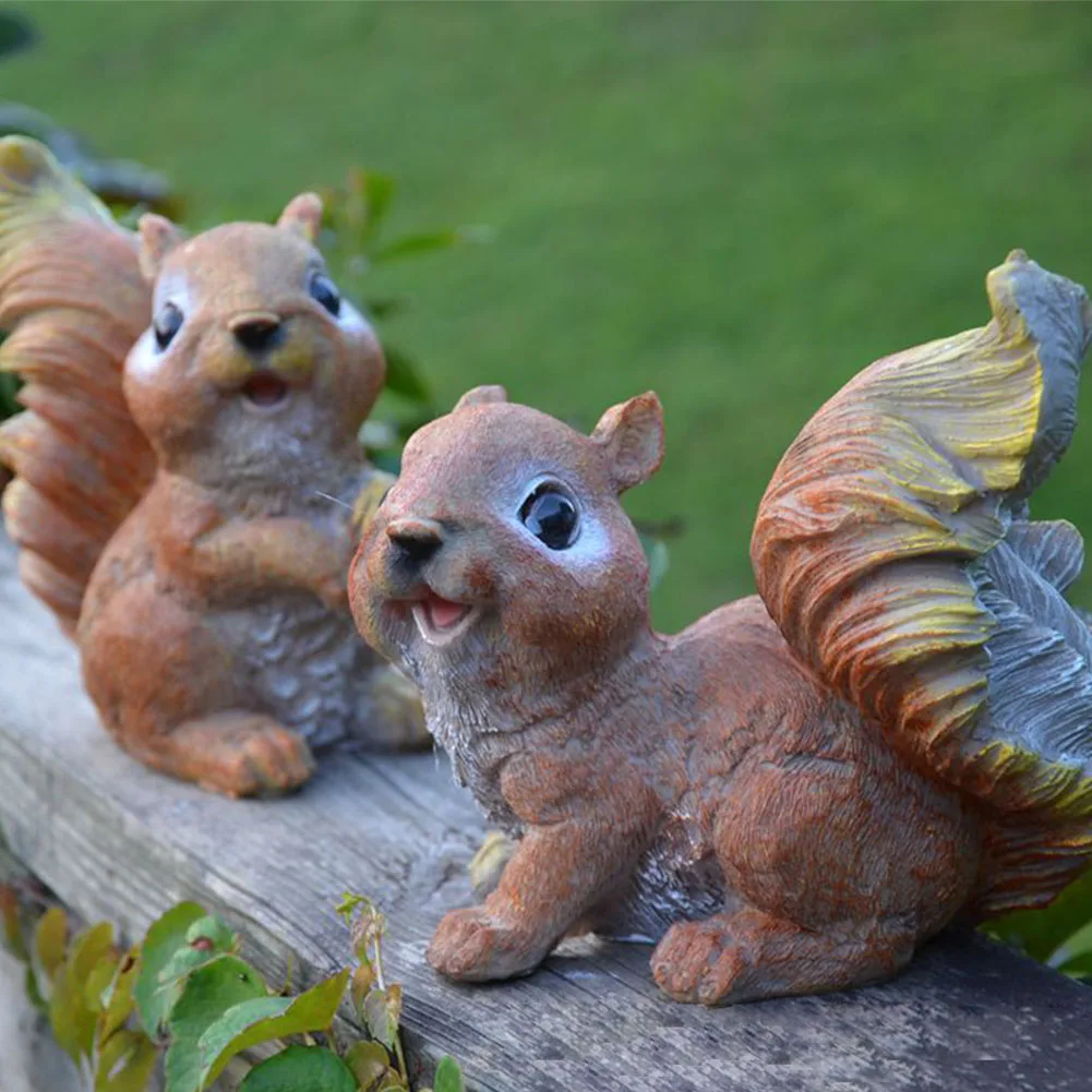 

2pcs/set Gift Squirrel Figurines Cute Outdoor Decor Resin Statue Accessories Garden Ornaments Waterproof Vivid Animal Lawn Home