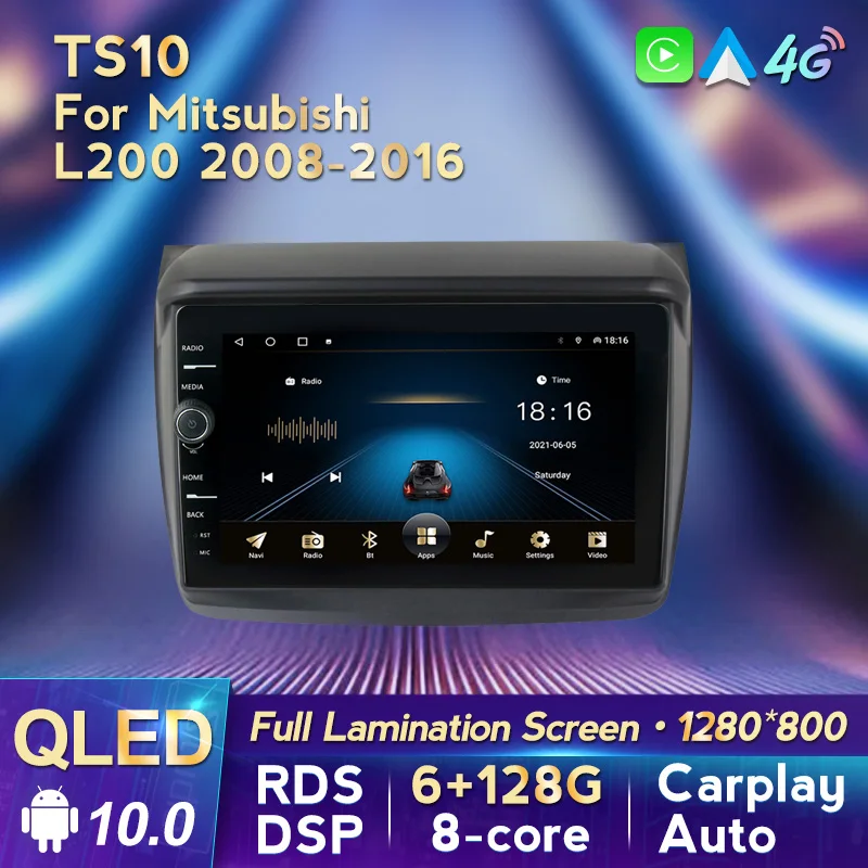 

MLOVELIN QLED экран подходит для Mitsubishi Pajero Sport 2 L200 Triton 2008-2016 автомобильное радио навигация GPS Android 10 6 + 128