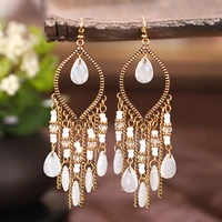 women classic vintage jewelry colorful crystal beads long tassel pendant bohemia hoop earring womens earrings accessories