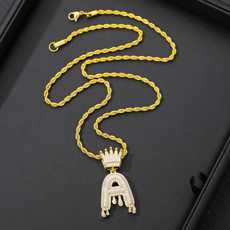 

CZ Water Drop A Letter Necklace For Women Crown Pendant Charm Stainless Steel Chain Men's Necklaces Hip Hop 2020 Trend Jewelry