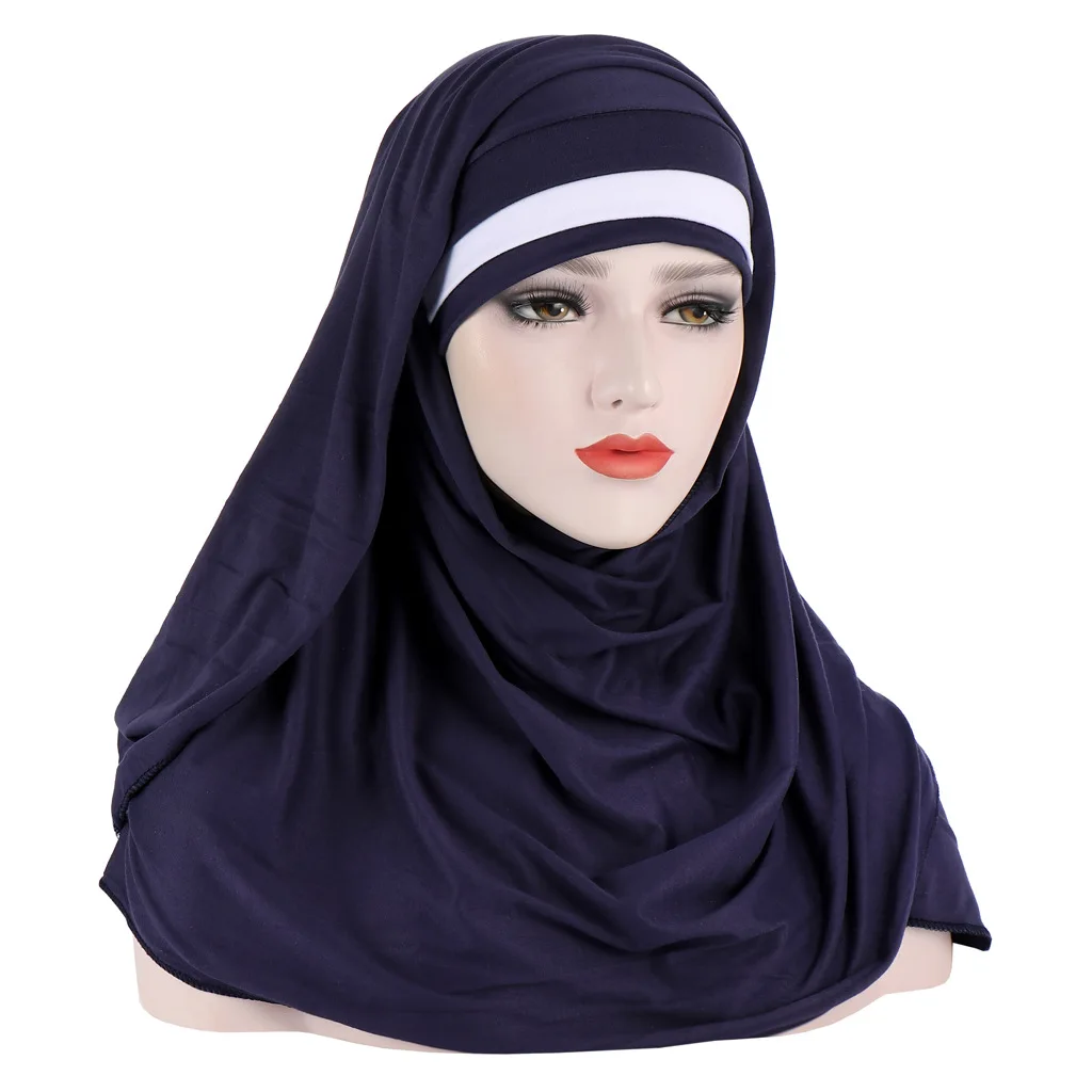 

Color Match Muslim Women Hijab Scarf Solid Color Turban Headscarf Soft Jersey Headwrap Islamic Veil Elastic Headband Hijab Cap