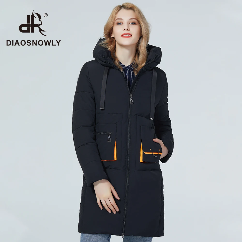 DIAOSNOWLY 2020 Пуховик Женский Зимний с Капюшоном Средняя Длина Теплая Женская Куртка