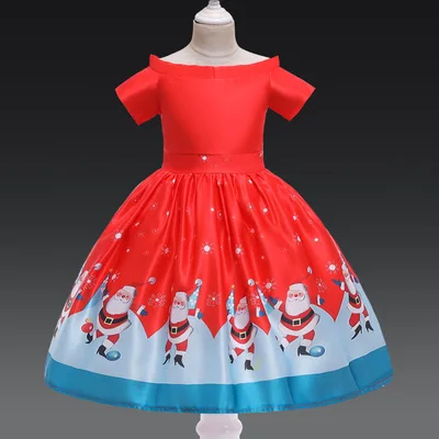 Детское праздвечерние чное Платье с принтом Санта-Клауса на Рождество для