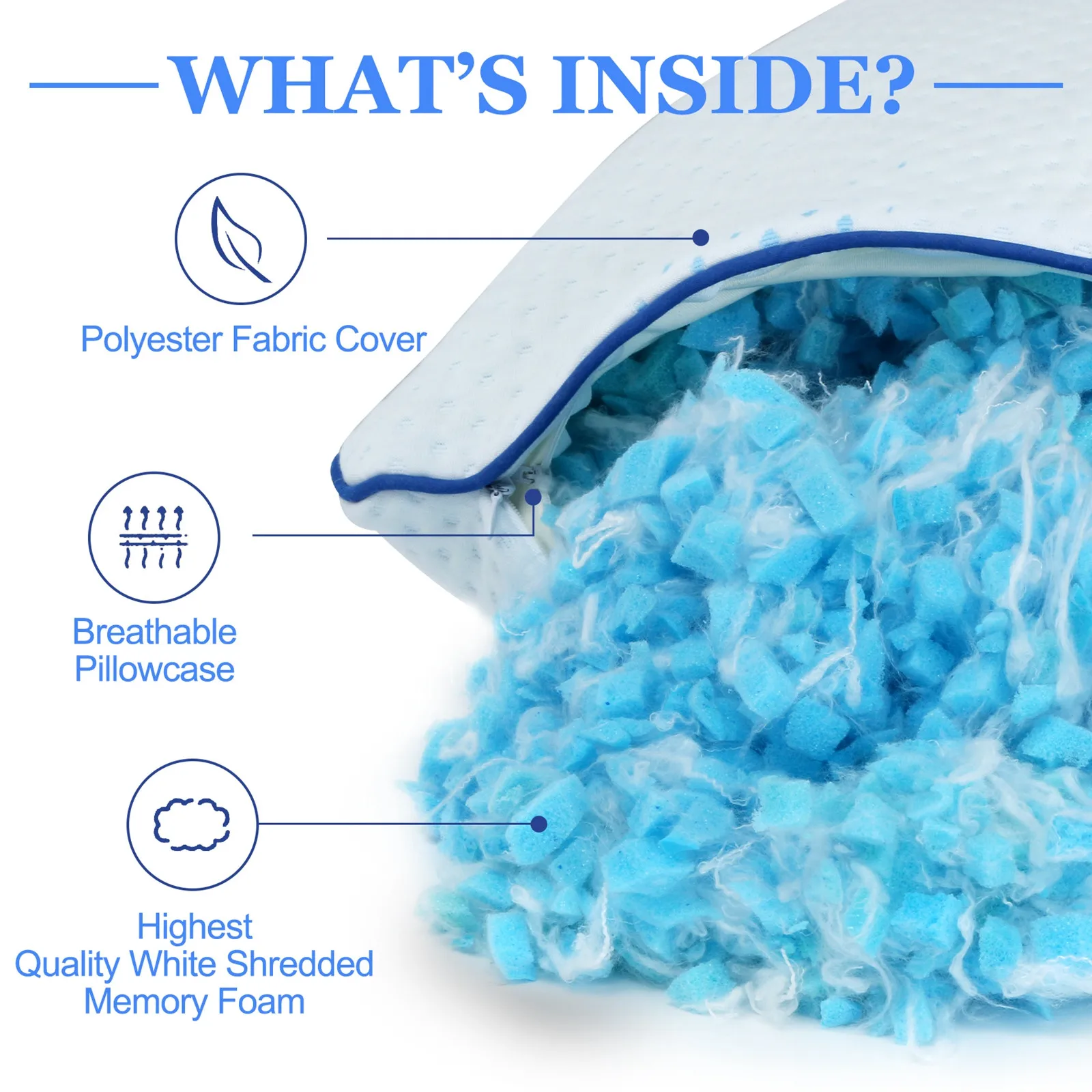 

White Elastic Pillows with Shredded Memory Foam Throw Soft Breathable Pillow Bedding Pillow Pain Pressure Relief[US-Stock]