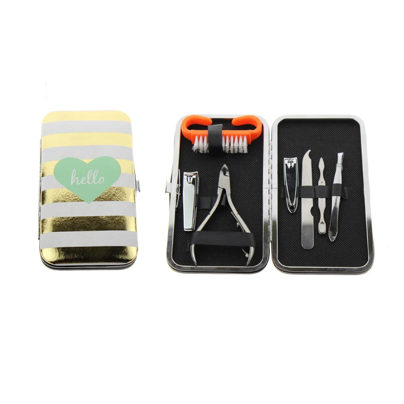 

7 in 1 Soft Cover Long Manicure Pedicure Kit Include Nail Brush Cuticle Cutter For Women Girls Holiday Birthday Christmas Gift