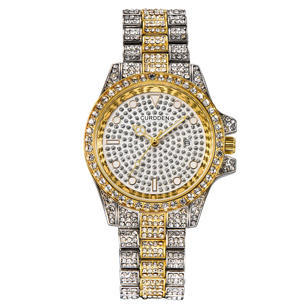 Роскошные мужские часы с бриллиантами золотые Лидирующий бренд хип хоп