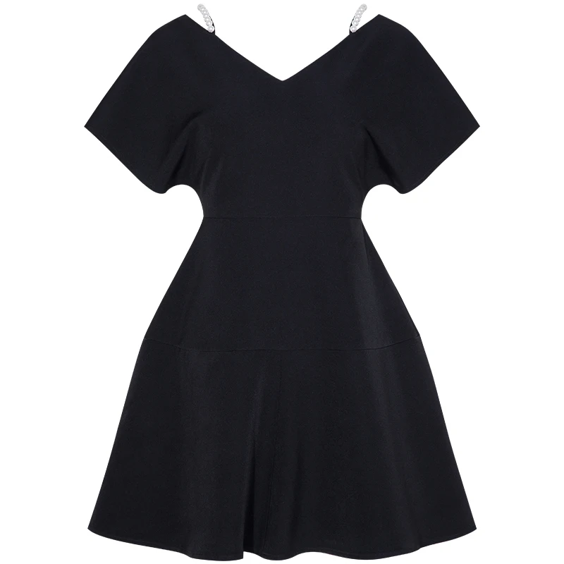 YIGELILA осеннее Новое поступление черное платье с v-образным вырезом и коротким