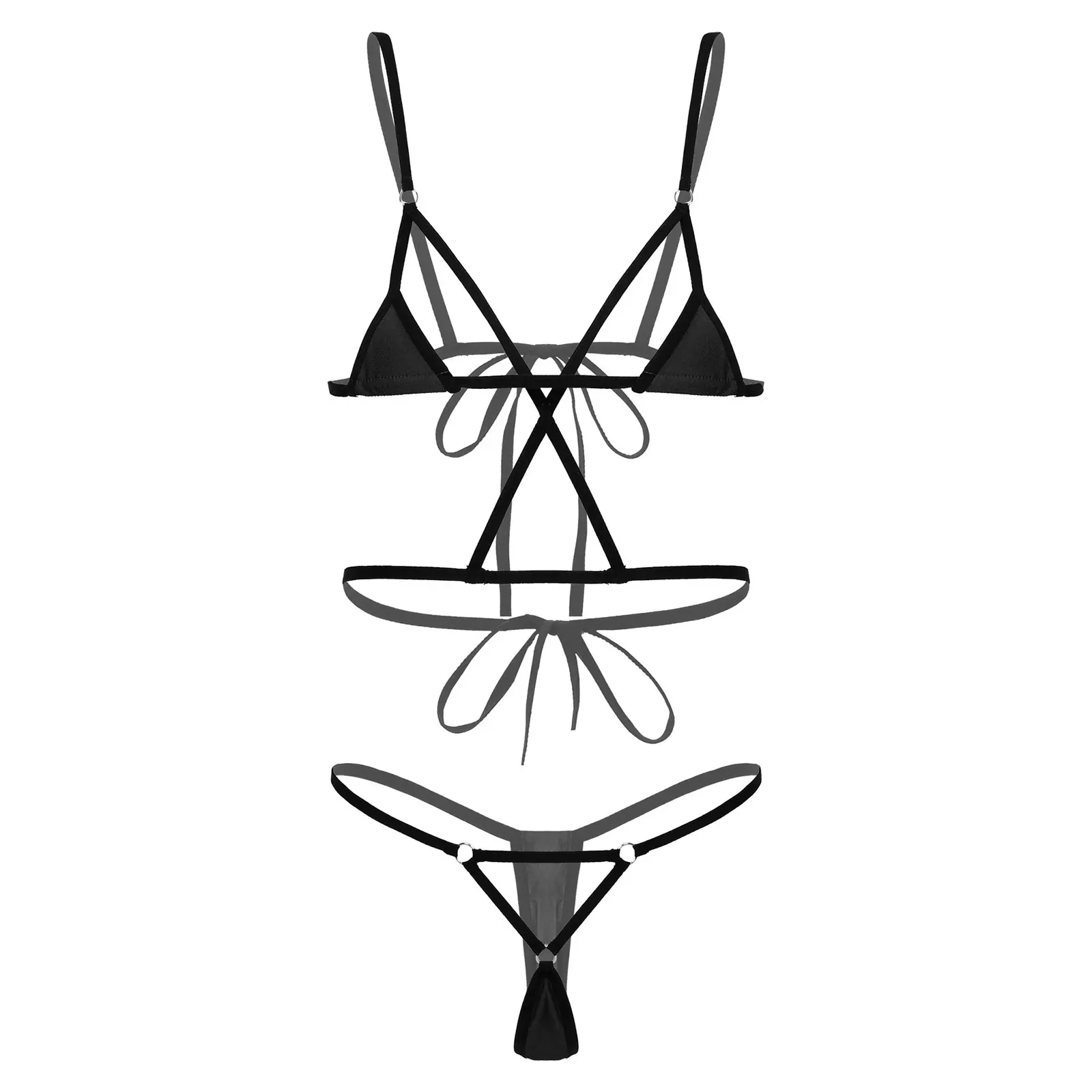 

Sexy Lingerie Erotic Swimwear Suit O-Ring Connected Bikini Swimsuit Womens Lingerie Set Adjustable Bra Tops with G-String Thongs