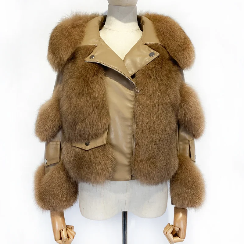 

SHZQ Women's Real Fox Jacket Office Lady Natural Fur Coat 2021 Fw Stylish Fluffy Outwear