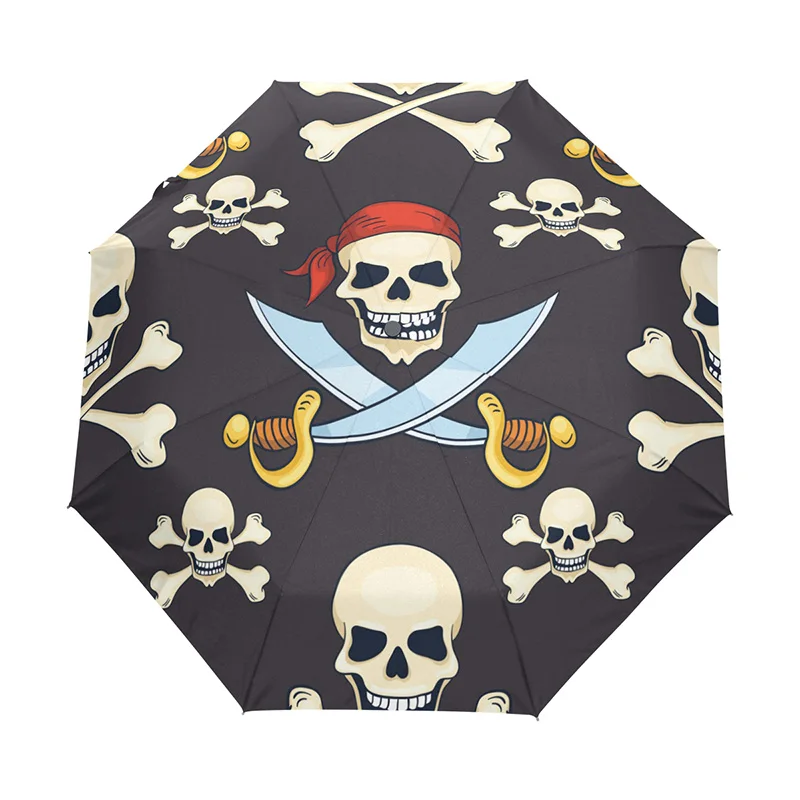 

New Arrival Skull Umbrella Rain Women Automatic Mini Umbrella Three Folding Resistant Parasol Rainy Woman Travel Umbrella