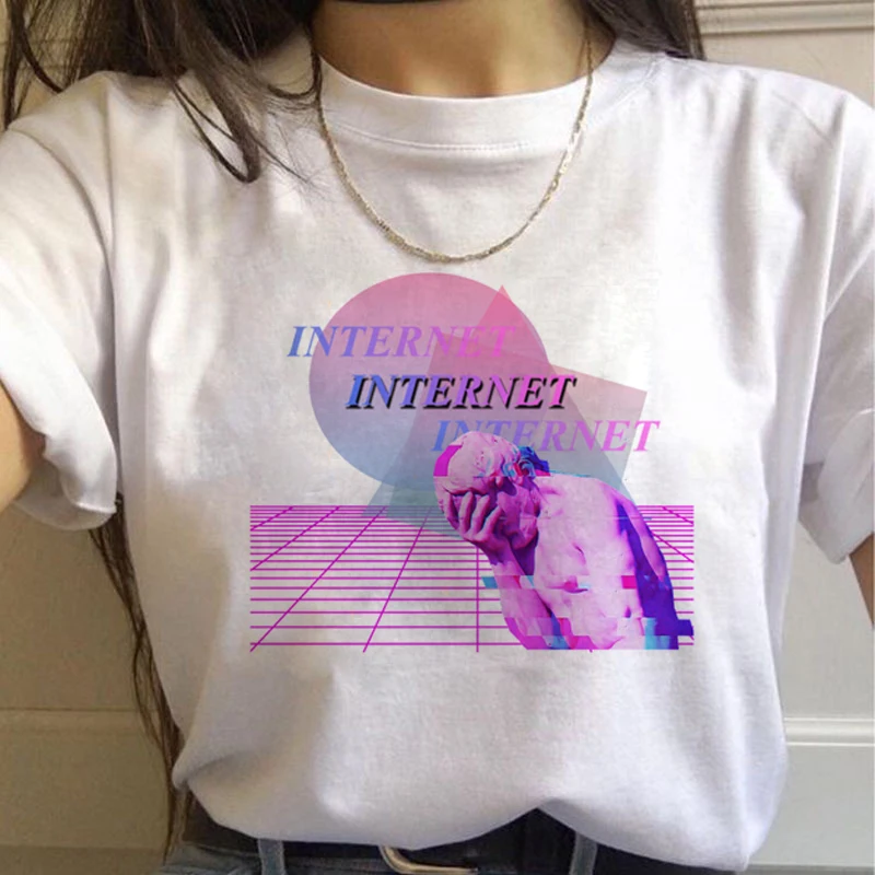 Vaporwave эстетическое 90s модные футболки для женщин Harajuku Ullzang футболки Графический Забавный мультфильм футболка Топ-безрукавка в уличном стиле женский