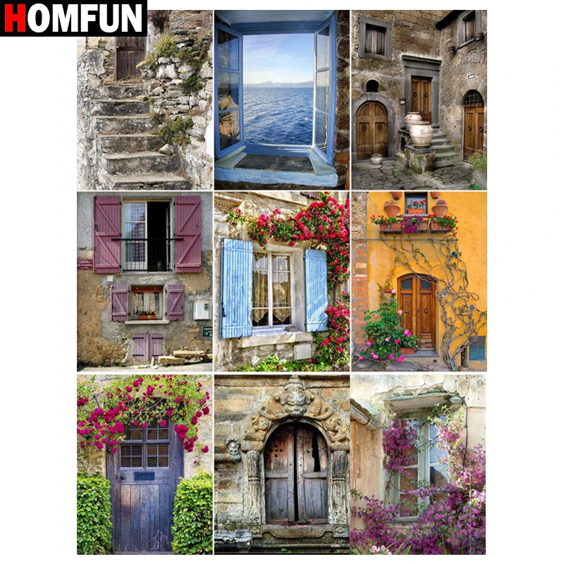 Алмазная живопись HOMFUN вышивка крестиком 5D лестница дверь окно сделай сам полная