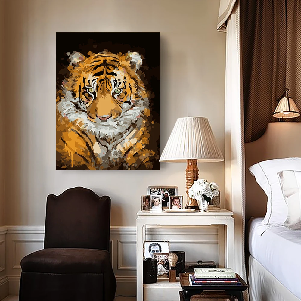 

Cute Tiger Head Painting By Numbers DIY Watercolor Animal Poster Picture Handmade Wal Art Home Decor Gift for kids Bedroom