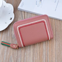 wallet women color embroidery zipper multiple card slots coin purse female pu leather solid color card holder clutch bag
